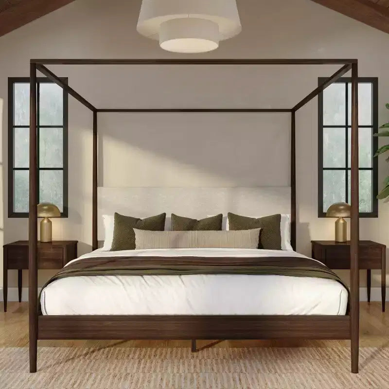 Letto a baldacchino con testiera imbottita, biondo/caffè svizzero (MD2411-01)