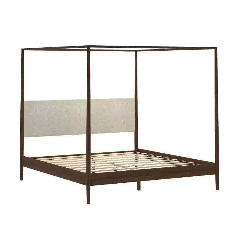 Letto a baldacchino con testiera imbottita, biondo/caffè svizzero (MD2411-01)