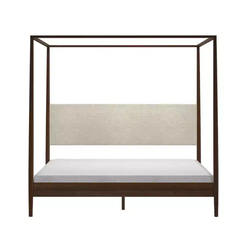Letto a baldacchino con testiera imbottita, biondo/caffè svizzero (MD2411-01)