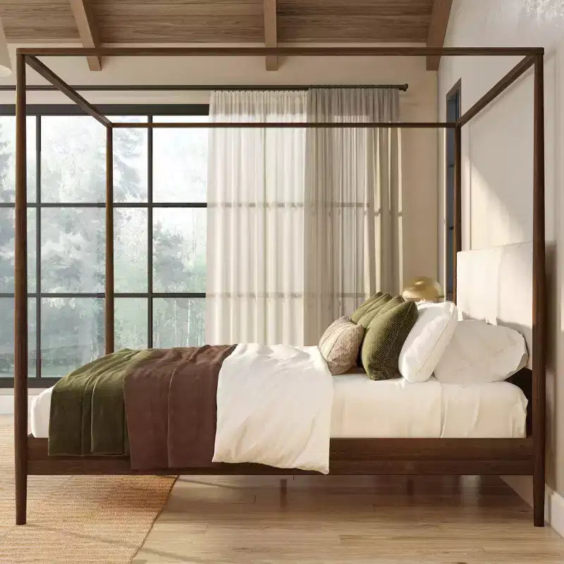 Letto a baldacchino con testiera imbottita, biondo/caffè svizzero (MD2411-01)