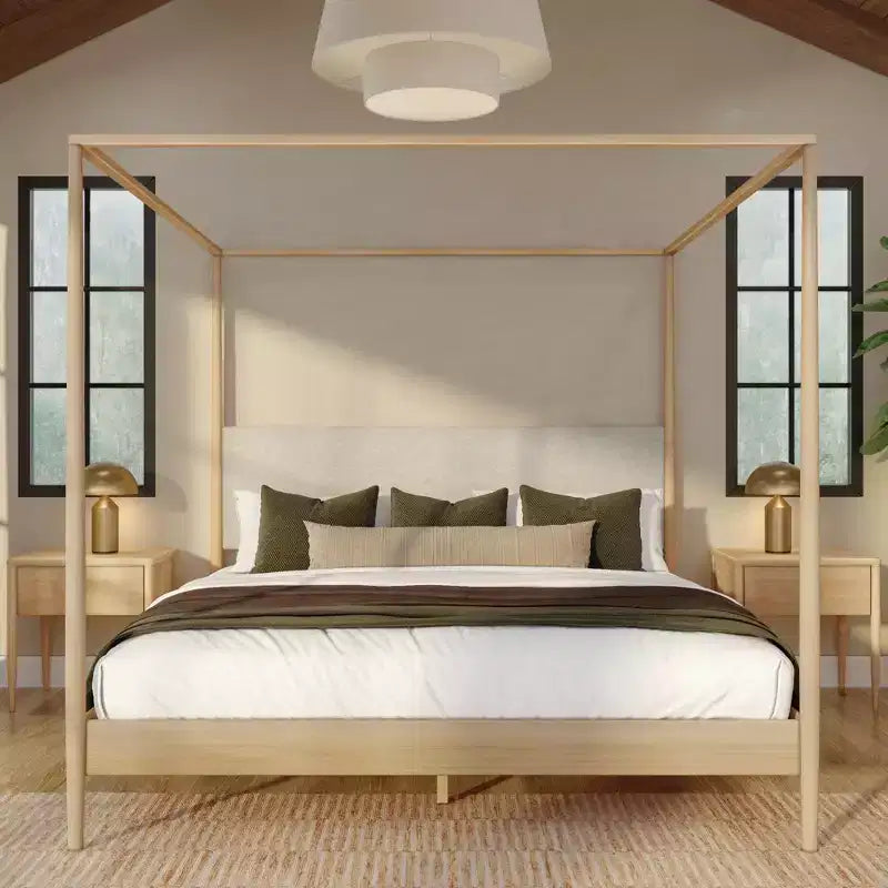 Letto a baldacchino con testiera imbottita, biondo/caffè svizzero (MD2411-01)
