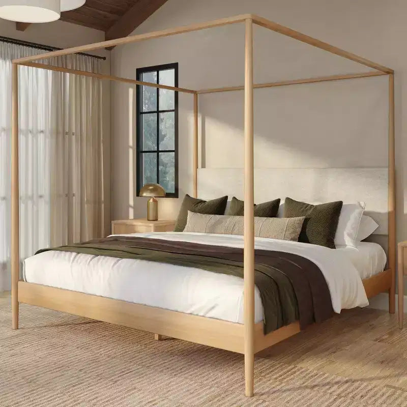 Letto a baldacchino con testiera imbottita, biondo/caffè svizzero (MD2411-01)