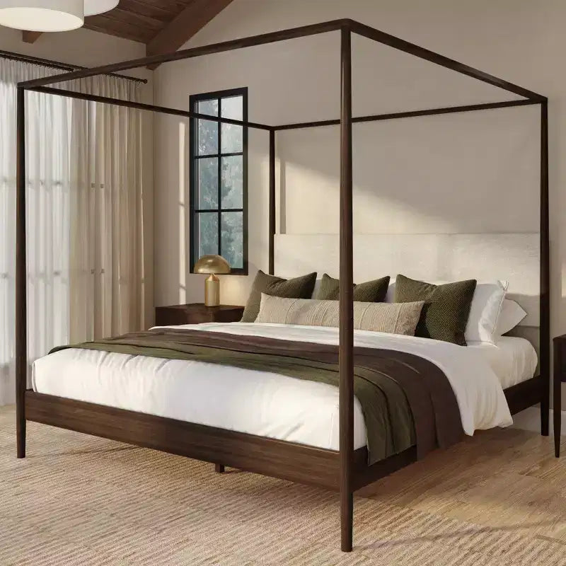Letto a baldacchino con testiera imbottita, biondo/caffè svizzero (MD2411-01)