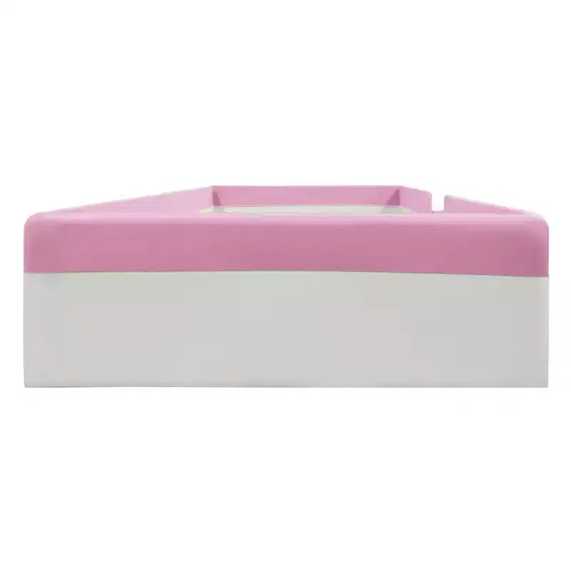 Struttura per divano letto imbottita singola/matrimoniale con recinzione e scalini, letto a pavimento Montessori per bambini con robusto supporto a doghe, rosa+bianco