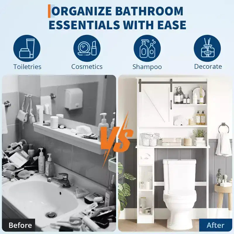 Mobiletto portaoggetti da bagno da posizionare sopra il WC con anta scorrevole, organizer da bagno con ripiano regolabile e portarotolo per bagno