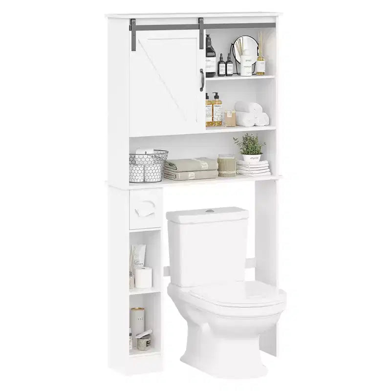 Mobiletto portaoggetti da bagno da posizionare sopra il WC con anta scorrevole, organizer da bagno con ripiano regolabile e portarotolo per bagno