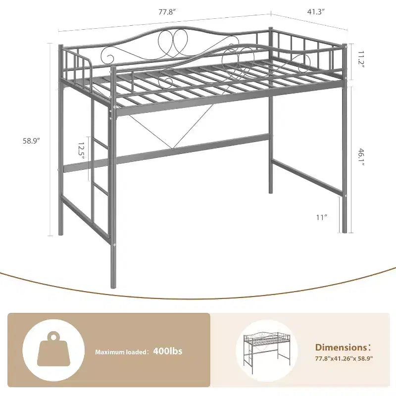 Letto a castello singolo su singolo, struttura in metallo resistente con sponde di sicurezza su tutta la lunghezza, capacità di 180 kg