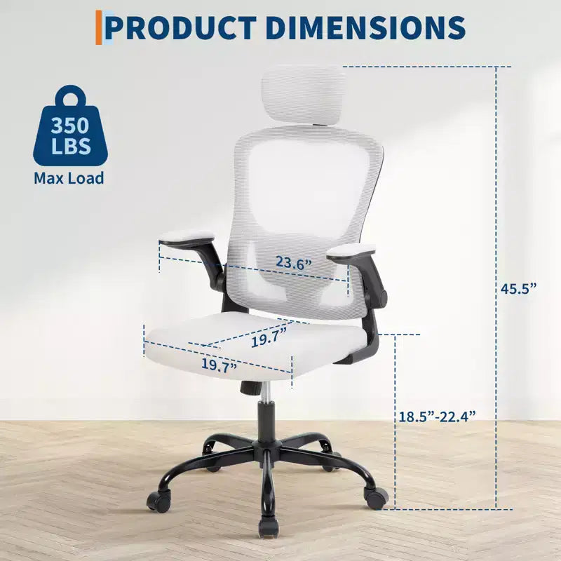 Sedia da ufficio ergonomica, sedia da scrivania girevole con rotelle, poggiatesta e supporto lombare regolabili, sedia a rotelle in rete, braccioli ribaltabili