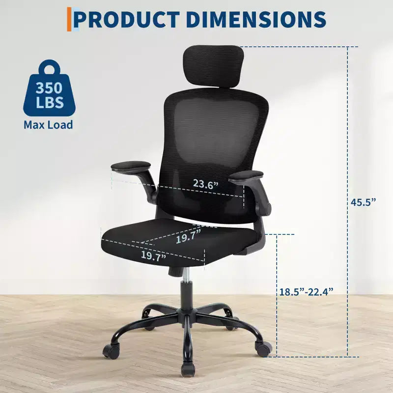 Sedia da ufficio ergonomica, sedia da scrivania girevole con rotelle, poggiatesta e supporto lombare regolabili, sedia a rotelle in rete, braccioli ribaltabili