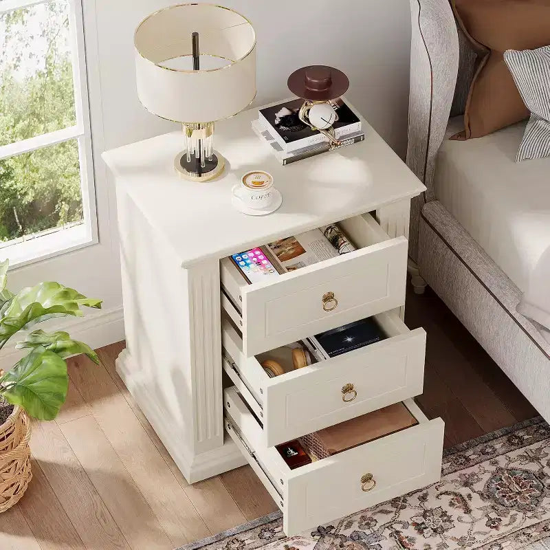 Comodino a 3 cassetti, Comodino moderno con cassetti, Tavolino d'appoggio in legno per camera da letto, Beige Visita il negozio Tribesigns