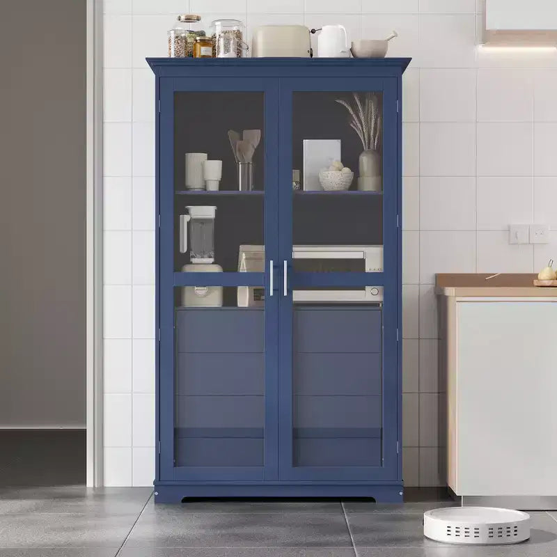 Dispensa da cucina 44,7x20x75 pollici, armadio da cucina autoportante con ante in vetro e 4 cassetti integrati per soggiorno
