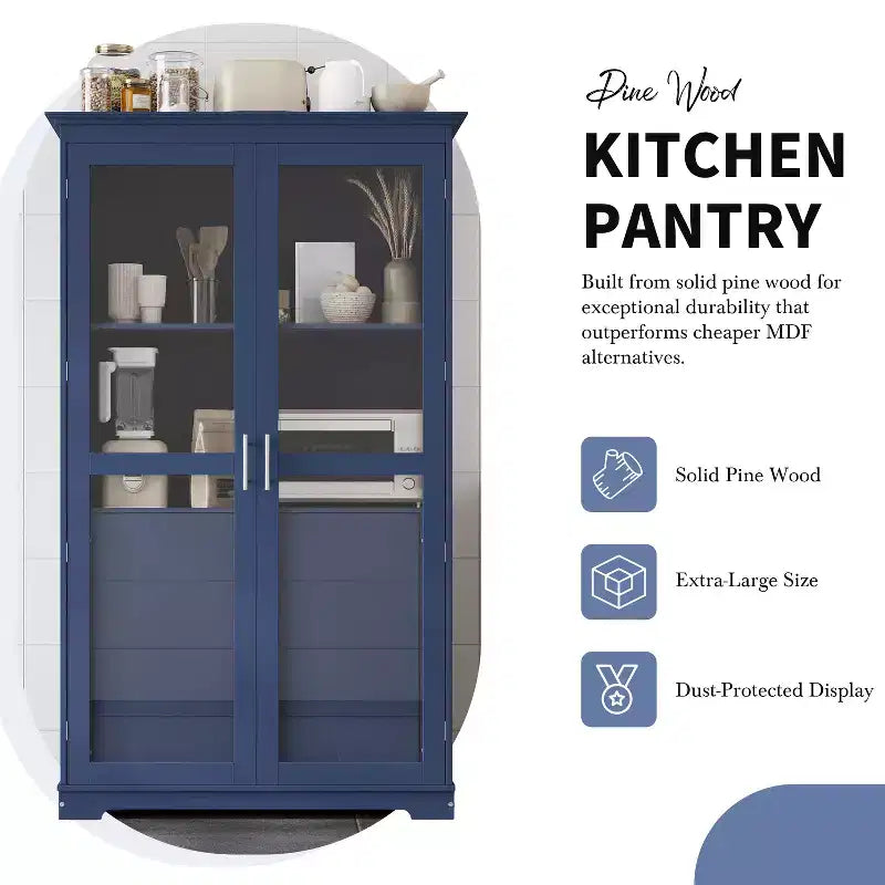 Dispensa da cucina 44,7x20x75 pollici, armadio da cucina autoportante con ante in vetro e 4 cassetti integrati per soggiorno