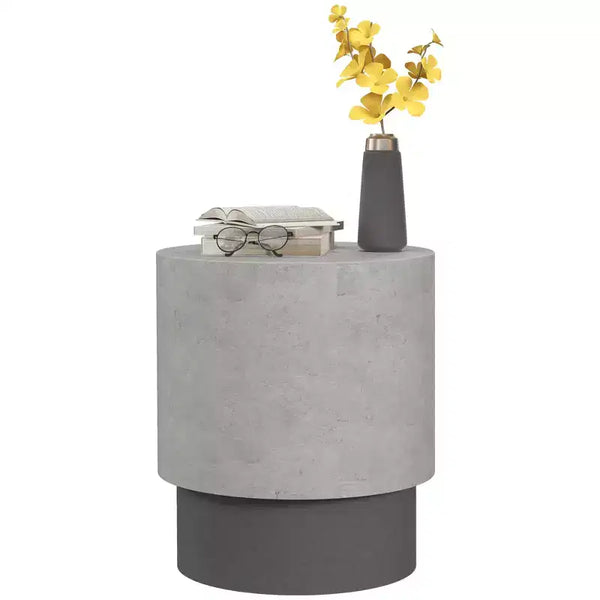 Lightweight Accent Table with Concrete Finish, Round Side Table with 4 Adjustable Feet for Indoor, Outdoor