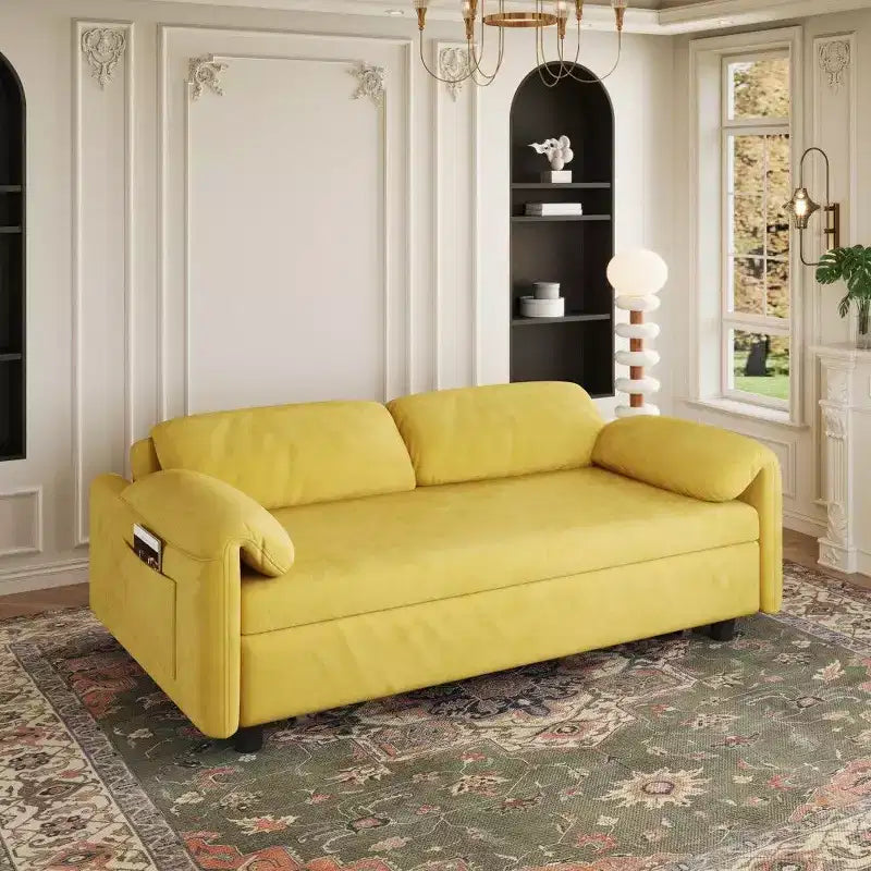 Divano convertibile moderno da 54 pollici, divano letto in velluto con tasche portaoggetti, divanetto retrattile 2 in 1 per soggiorno, piccoli spazi