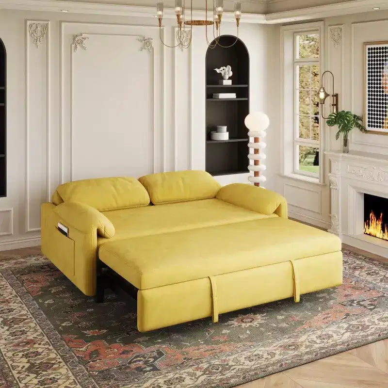 Divano convertibile moderno da 54 pollici, divano letto in velluto con tasche portaoggetti, divanetto retrattile 2 in 1 per soggiorno, piccoli spazi