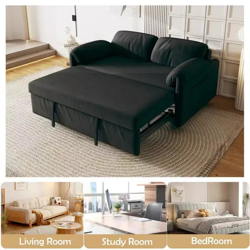 Divano convertibile moderno da 54 pollici, divano letto in velluto con tasche portaoggetti, divanetto retrattile 2 in 1 per soggiorno, piccoli spazi