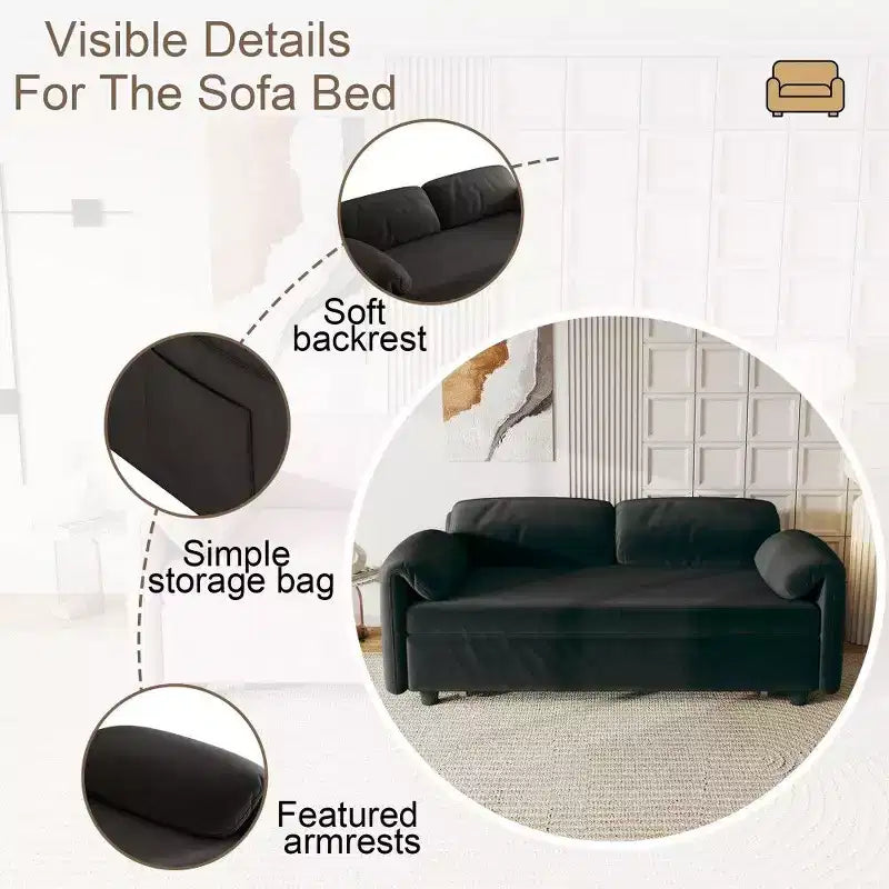 Divano convertibile moderno da 54 pollici, divano letto in velluto con tasche portaoggetti, divanetto retrattile 2 in 1 per soggiorno, piccoli spazi