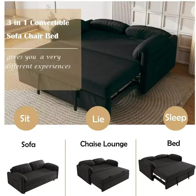 Divano convertibile moderno da 54 pollici, divano letto in velluto con tasche portaoggetti, divanetto retrattile 2 in 1 per soggiorno, piccoli spazi