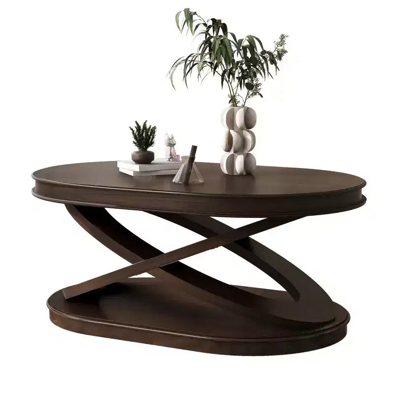 Tavolino da caffè ovale moderno da 31,5" con base a X, tavolo centrale minimalista impiallacciato in legno per soggiorno o ufficio domestico-Panipeachy