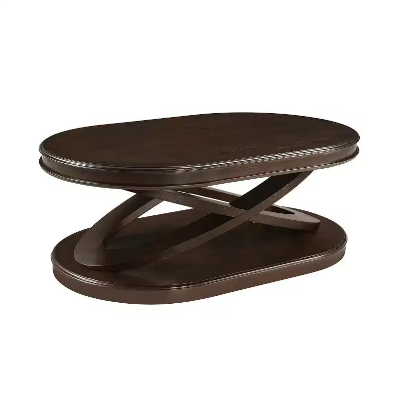Tavolino da caffè ovale moderno da 31,5" con base a X, tavolo centrale minimalista impiallacciato in legno per soggiorno o ufficio domestico-Panipeachy
