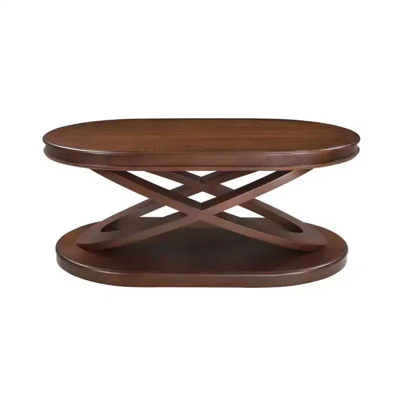 Tavolino da caffè ovale moderno da 31,5" con base a X, tavolo centrale minimalista impiallacciato in legno per soggiorno o ufficio domestico-Panipeachy