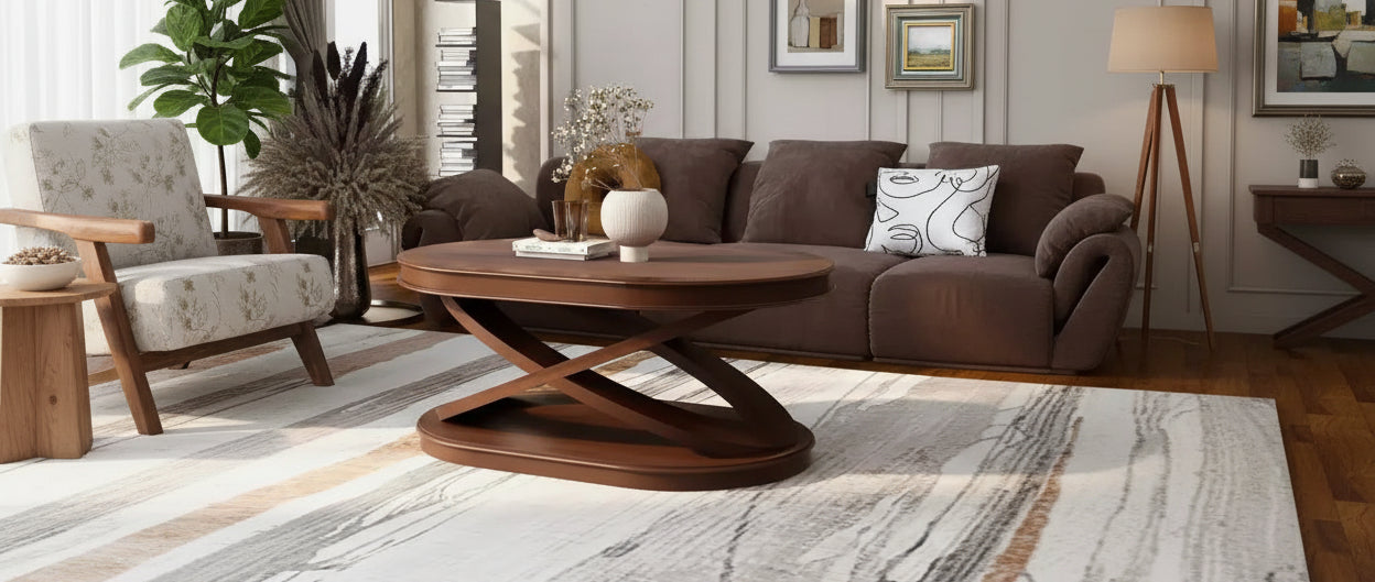 31.5 Modern Oval Coffee Table with X-Shaped Base, Minimalist Wood Veneer Sofa Center Table for Living Room or Home Office-Panipeachy