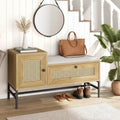 Panca scarpiera in rattan con contenitore, Panca da ingresso con cassetto ribaltabile, Panca contenitore per scarpe per ingresso e camera da letto