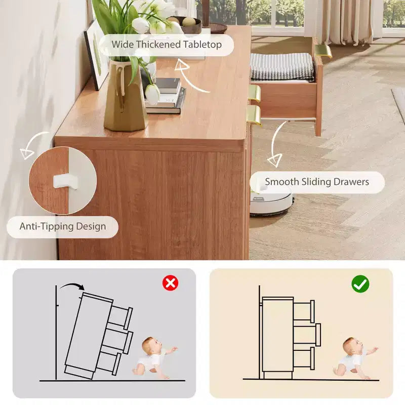 Madia moderna da 120 cm con contenitore, mobiletto compatto da cucina in legno con 3 cassetti e ripiano, tavolo buffet per sala da pranzo e soggiorno