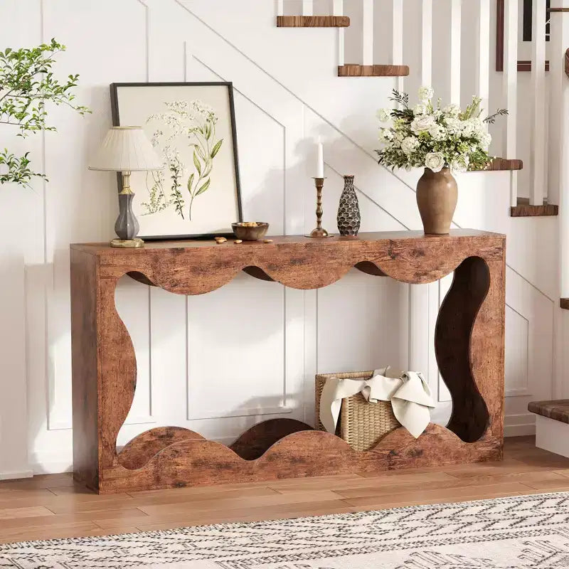 Tavolo Consolle da Ingresso Stile Rustico 160 cm, Tavolo Consolle con Ripiani, Tavolo da Divano, Tavolo Stretto da Ingresso per Soggiorno, Corridoio, Ingresso, Foyer