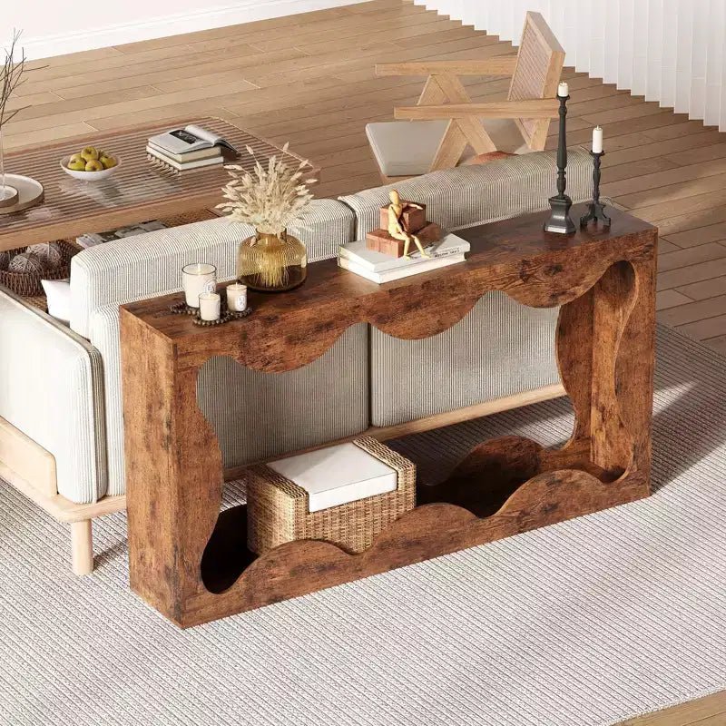 Tavolo Consolle da Ingresso Stile Rustico 160 cm, Tavolo Consolle con Ripiani, Tavolo da Divano, Tavolo Stretto da Ingresso per Soggiorno, Corridoio, Ingresso, Foyer