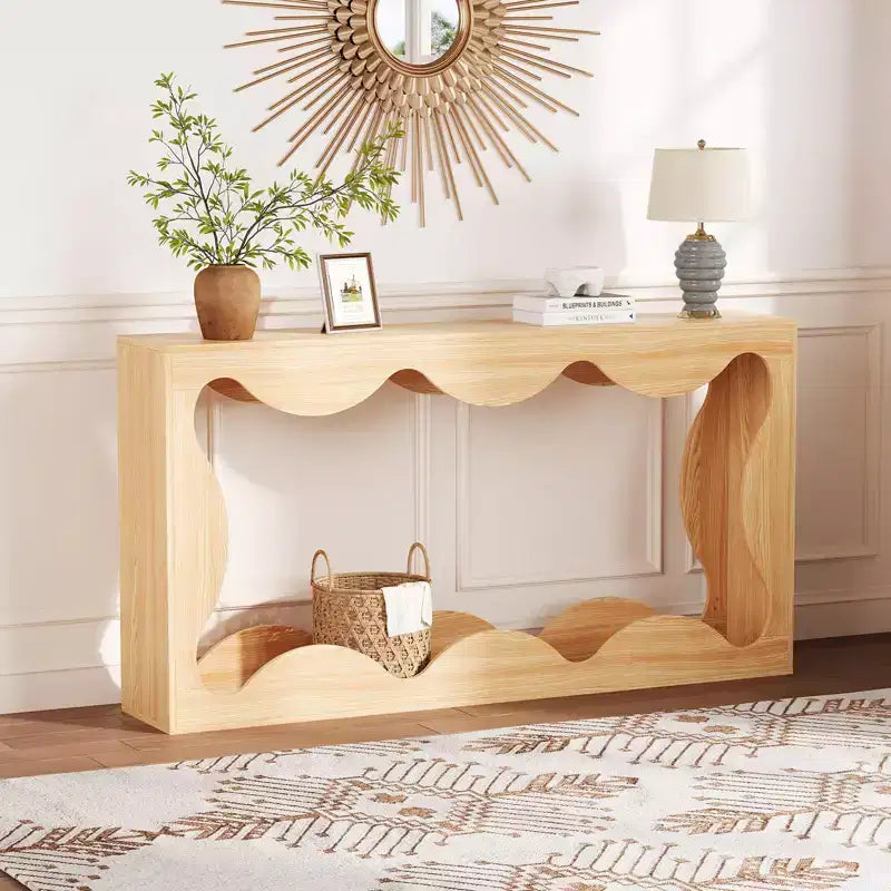 Tavolo Consolle da Ingresso Stile Rustico 160 cm, Tavolo Consolle con Ripiani, Tavolo da Divano, Tavolo Stretto da Ingresso per Soggiorno, Corridoio, Ingresso, Foyer