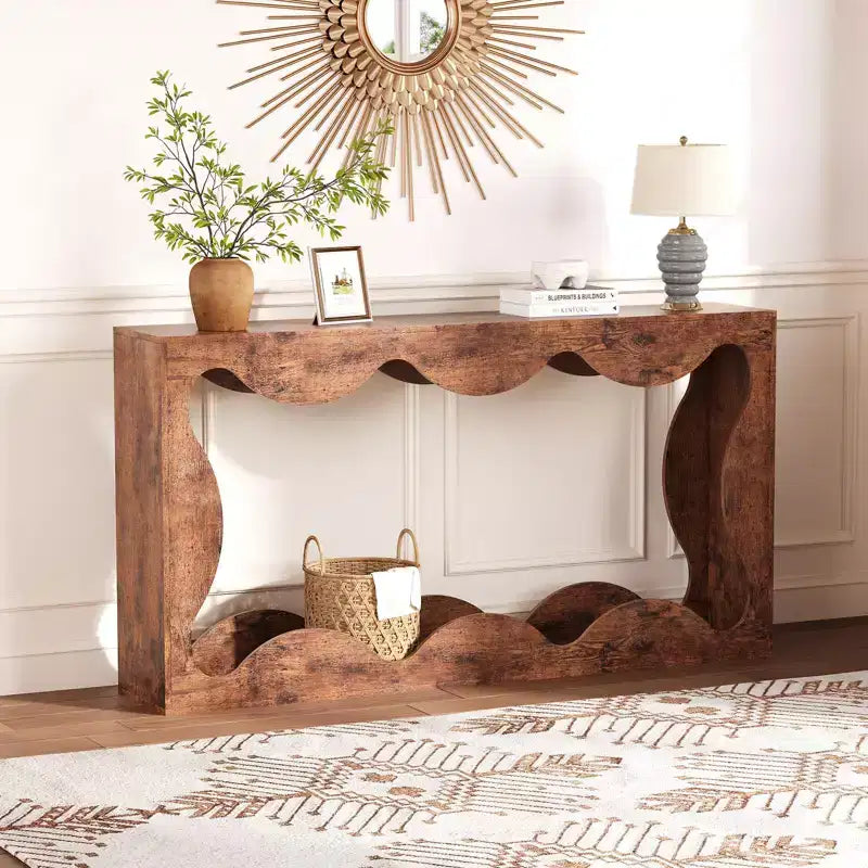 Tavolo Consolle da Ingresso Stile Rustico 160 cm, Tavolo Consolle con Ripiani, Tavolo da Divano, Tavolo Stretto da Ingresso per Soggiorno, Corridoio, Ingresso, Foyer