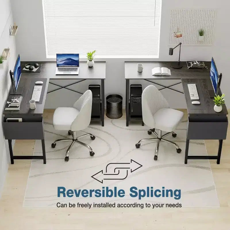 Scrivania angolare a L per computer per gaming e ufficio, scrivania da gaming angolare da 127 cm con supporto CPU e tasca laterale, workstation per ufficio domestico