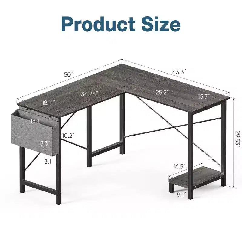Scrivania angolare a L per computer per gaming e ufficio, scrivania da gaming angolare da 127 cm con supporto CPU e tasca laterale, workstation per ufficio domestico