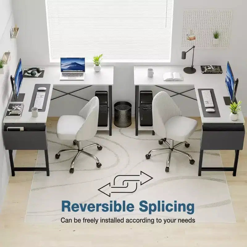 Scrivania angolare a L per computer per gaming e ufficio, scrivania da gaming angolare da 127 cm con supporto CPU e tasca laterale, workstation per ufficio domestico