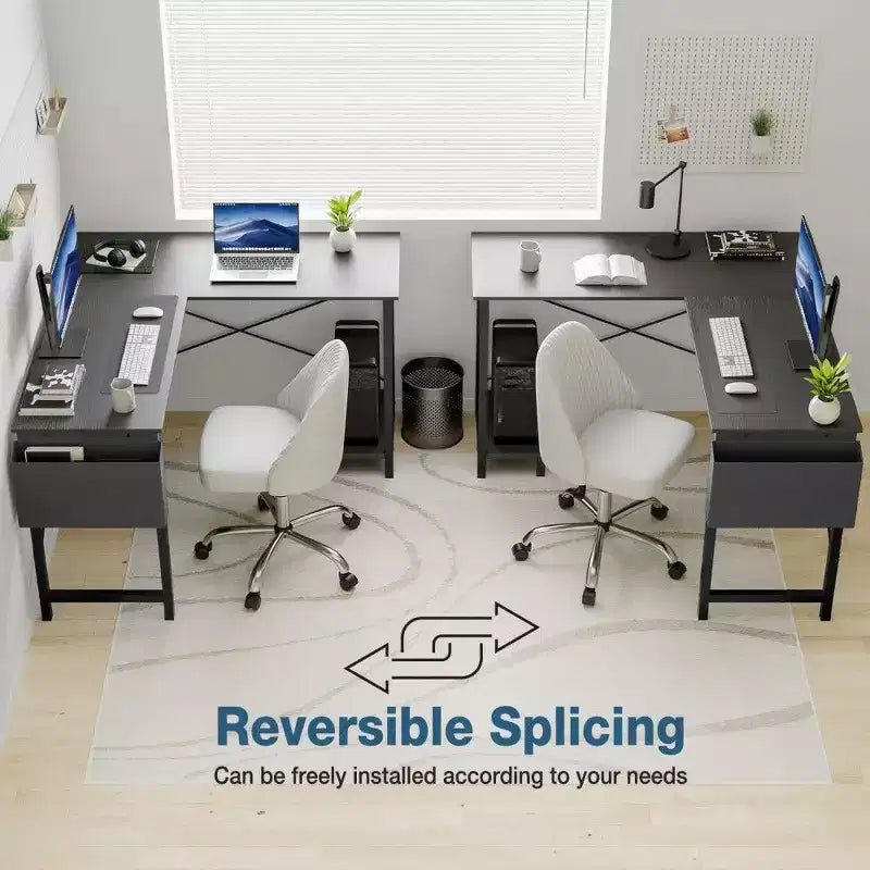 Scrivania angolare a L per computer per gaming e ufficio, scrivania da gaming angolare da 127 cm con supporto CPU e tasca laterale, workstation per ufficio domestico
