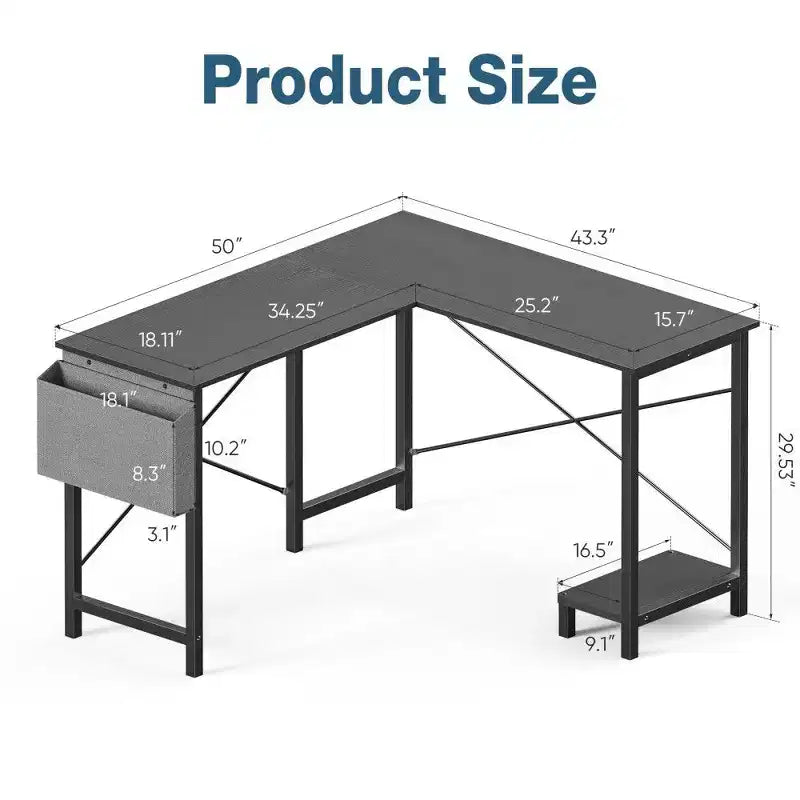 Scrivania angolare a L per computer per gaming e ufficio, scrivania da gaming angolare da 127 cm con supporto CPU e tasca laterale, workstation per ufficio domestico
