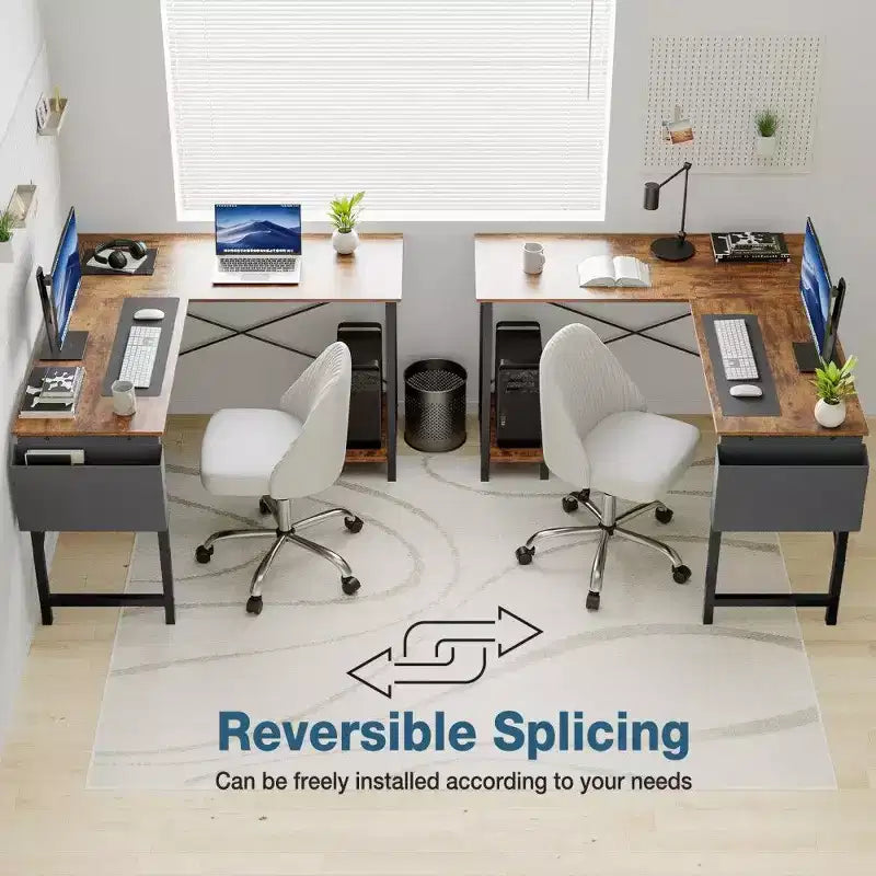 Scrivania angolare a L per computer per gaming e ufficio, scrivania da gaming angolare da 127 cm con supporto CPU e tasca laterale, workstation per ufficio domestico