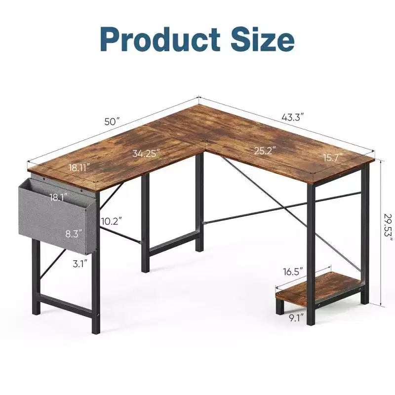 Scrivania angolare a L per computer per gaming e ufficio, scrivania da gaming angolare da 127 cm con supporto CPU e tasca laterale, workstation per ufficio domestico