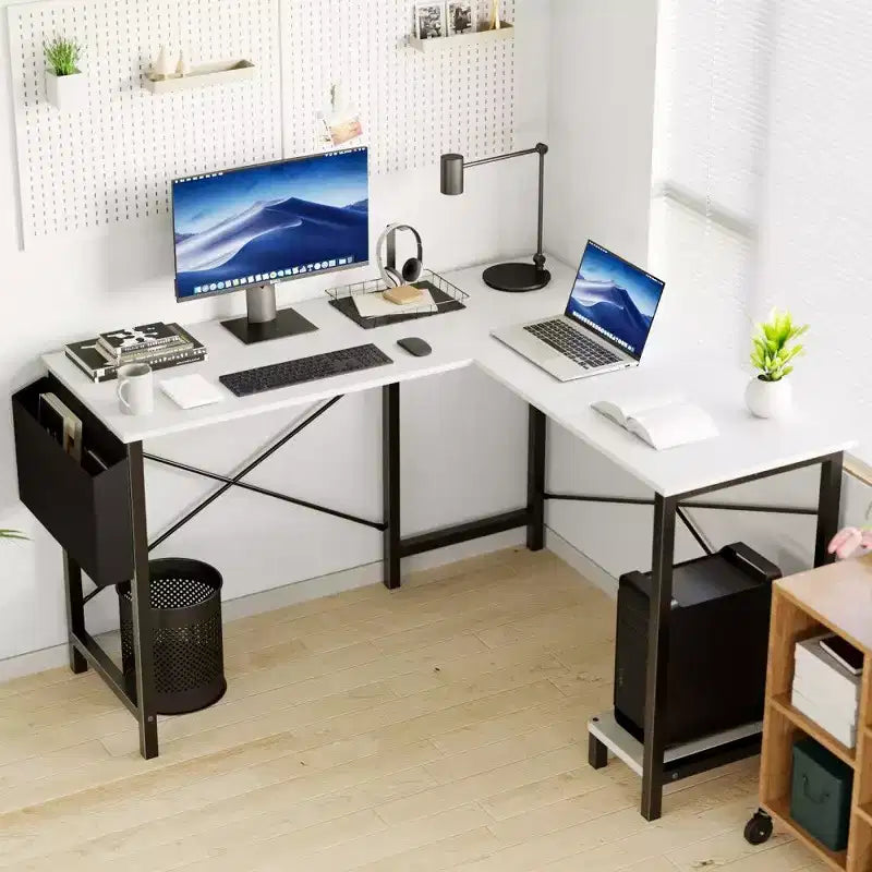 Scrivania angolare a L per computer per gaming e ufficio, scrivania da gaming angolare da 127 cm con supporto CPU e tasca laterale, workstation per ufficio domestico