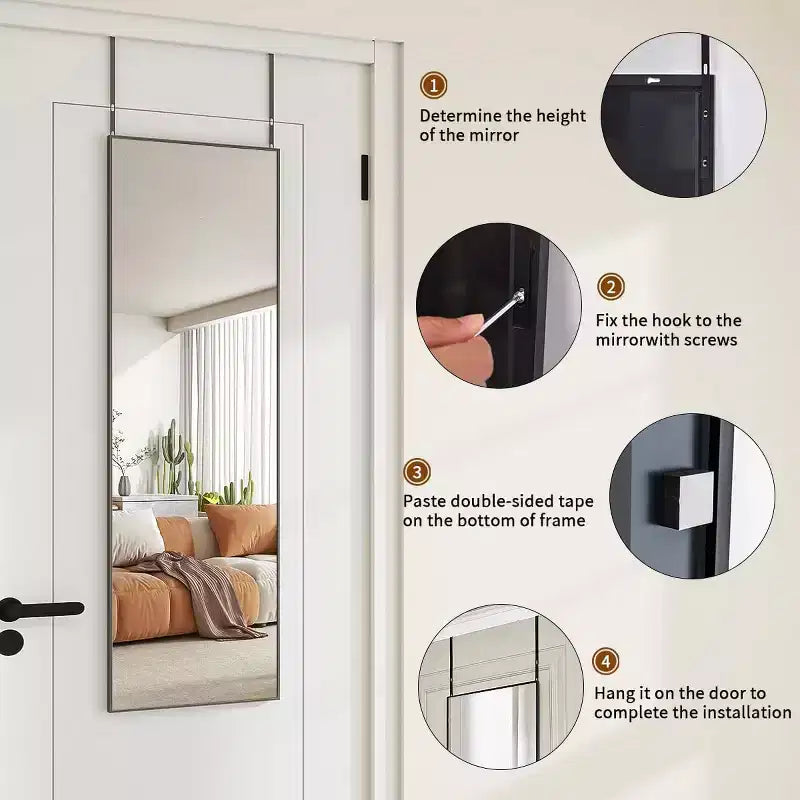 Specchio da Porta, Specchio a Figura Intera da Appendere, 122x36 cm, per Camera da Letto, Soggiorno, Ingresso, Dormitorio, Nero