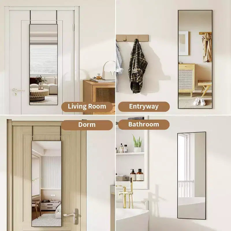 Specchio da Porta, Specchio a Figura Intera da Appendere, 122x36 cm, per Camera da Letto, Soggiorno, Ingresso, Dormitorio, Nero