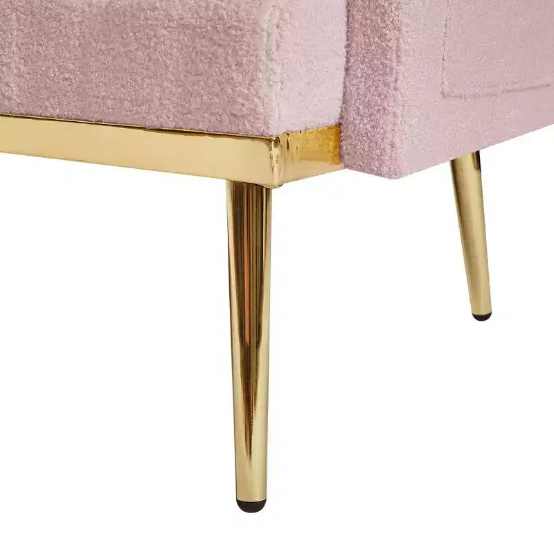 Divanetto imbottito con 2 cuscini, gambe in metallo, divano letto in schiuma per camera degli ospiti, ufficio, soggiorno, tessuto Teddy rosa
