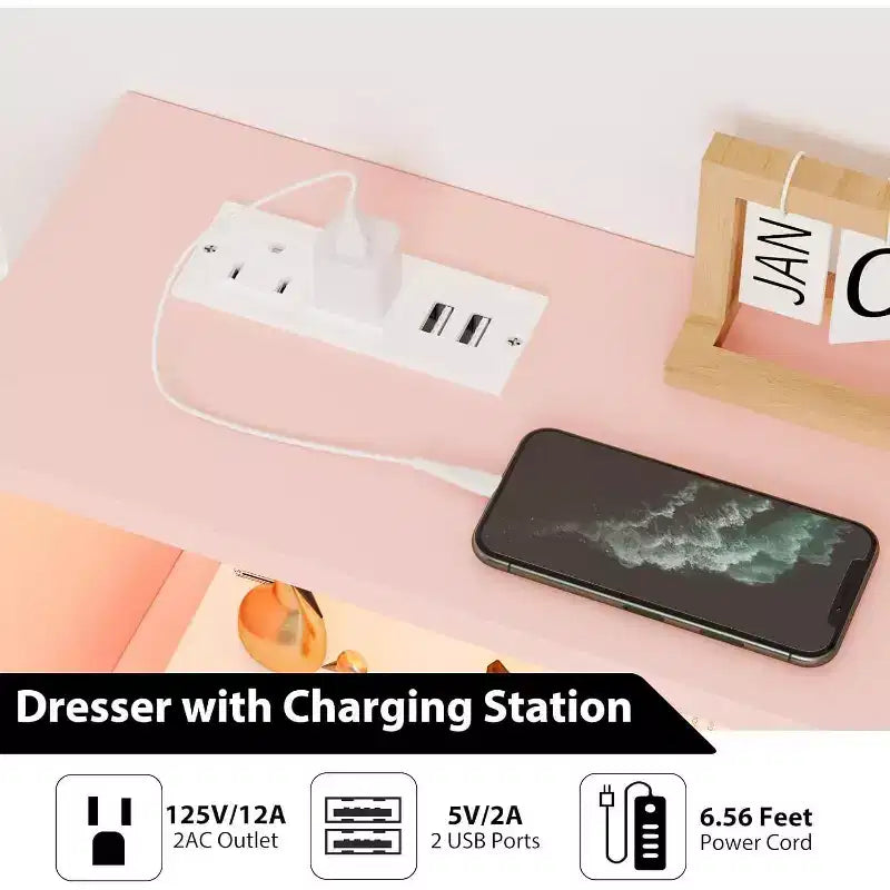 Cassettiera a 6 cassetti con stazione di ricarica, frontale geometrico e gambe dorate, mobile contenitore moderno per camera da letto, soggiorno, ingresso