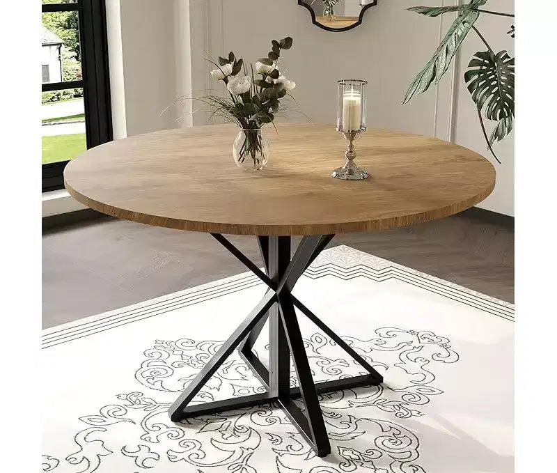 Tavolo da pranzo rotondo da 47 pollici per 4 persone, tavolo da pranzo circolare in legno, piedistallo in metallo resistente e 4 parti del piano del tavolo, tavoli da cucina rotondi con piedistallo